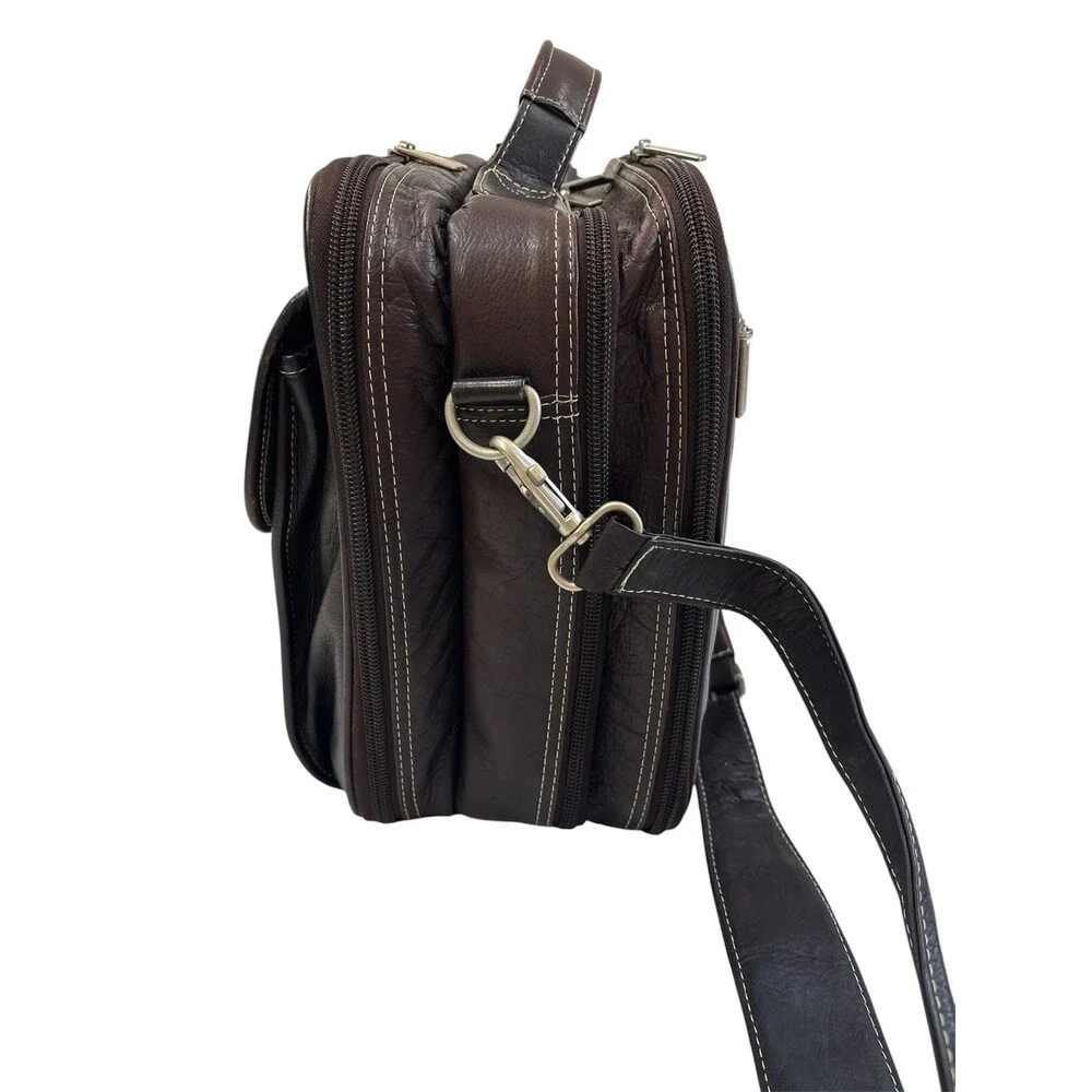 LATICO Travel Brown Leather Briefcase Laptop Portable Adjustable Shoulder Strap